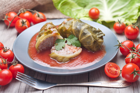 cabbage rolls with tomao sauce の写真素材