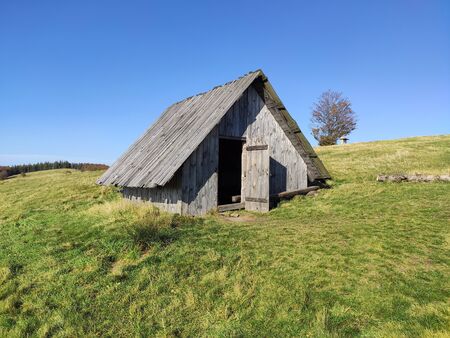 Small house, shelter on a mountain slopeの写真素材
