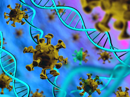 Coronavirus 2019-nCov novel coronavirus concept molecules. SARS-CoV-2. Microscope virus close up. 3d rendering.の写真素材