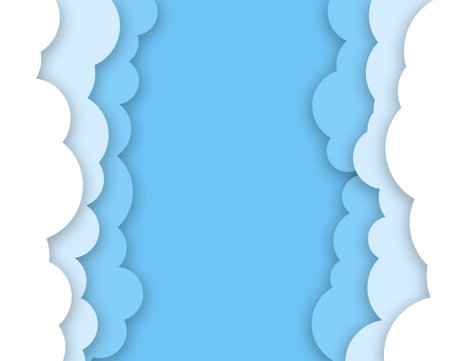 Abstract blue background with paper cut clouds. illustration.の写真素材