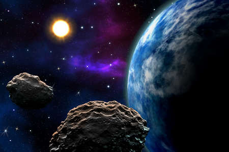 The asteroid is approaching the earth, the planets. The flight of an asteroid in space