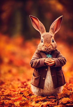A cute bunny in an autumn setting.の写真素材