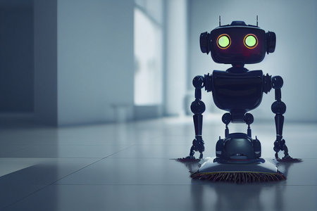 A modern, fururistic model of a home cleaning robot. 3d renderingの写真素材