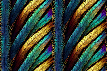 Patterns and colors of peacock feathers. Tile backgroundの写真素材