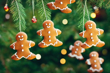 Decoration on the Christmas tree. Figurine of the gingerbreadの写真素材