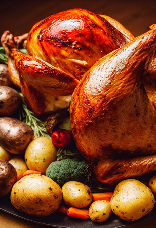 Roast turkey prepared for Thanksgiving.の写真素材