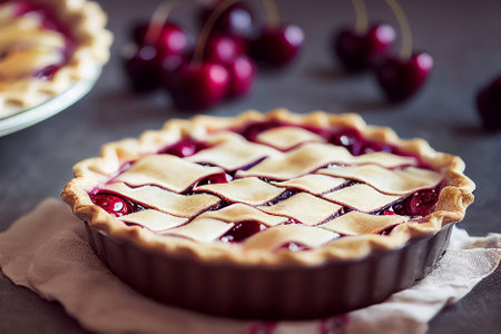Traditional American cherry pie with sugar sprinklesの写真素材