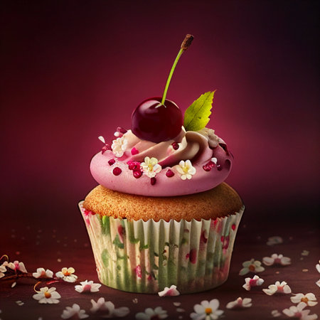 Beautifully decorated cupcake. Flavored cherry cupcakeの写真素材