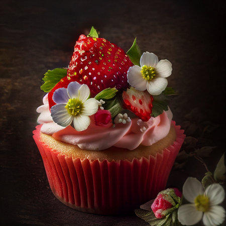 Beautifully decorated cupcake. Flavored strawberry cupcakeの写真素材