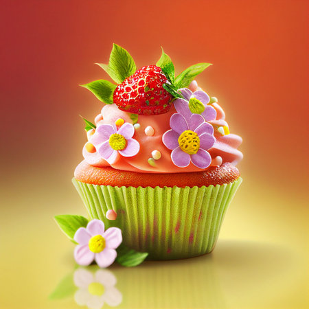 Beautifully decorated cupcake. Flavored strawberry cupcakeの写真素材