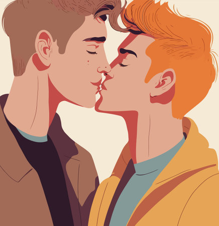 Two gay men kissing. LGBTQ manifesto. Respect, tolerance, equality.の写真素材