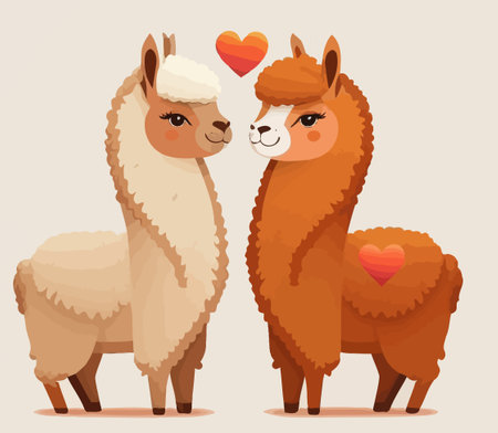 Two cute llamas in love look at each other.の写真素材
