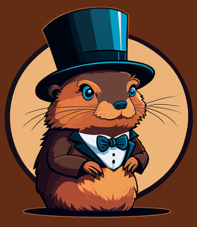 Groundhog day. Groundhog in top hat Cartoon graphics.の写真素材
