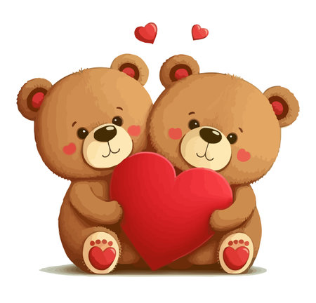 A cute bear is holding a red heart. Valentine's postcard.の写真素材