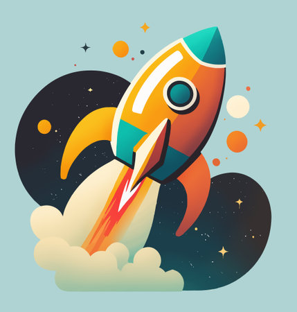 Cartoon rocket taking off. Startup and success conceptの写真素材