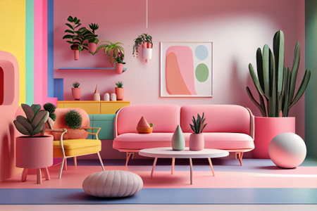 Interior of a modern room in pink pastel colors. Ai generativeの写真素材