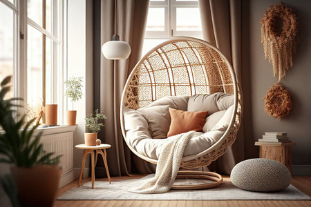 Room interior with comfortable cocoon armchair. Ai generativeの写真素材