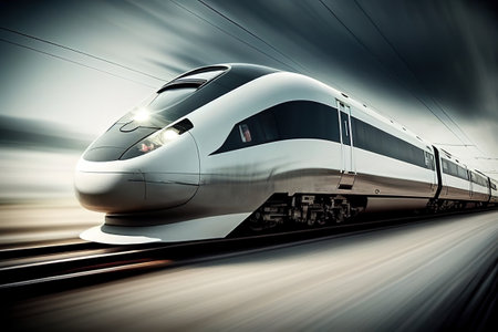 Super fast train in motion. Blurred background. Ai generative.