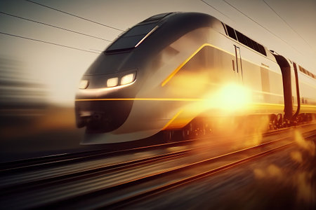 Super fast train in motion. Blurred background. Ai generative.