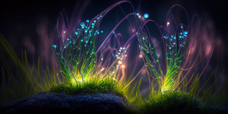 Abstract mythical glowing grass. close-up. Ai generative.の写真素材