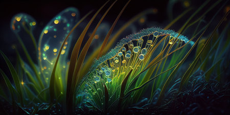 Abstract mythical glowing grass. close-up. Ai generative.の写真素材