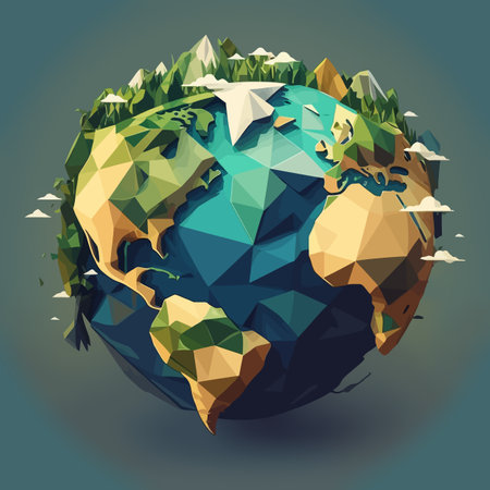 Low poly earth illustration. Polygonal globe icon.の写真素材