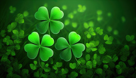 st. Patrick's Day abstract green background decorated with shamrock leaves. Patrick Day Pub Party. Ai generativeの素材