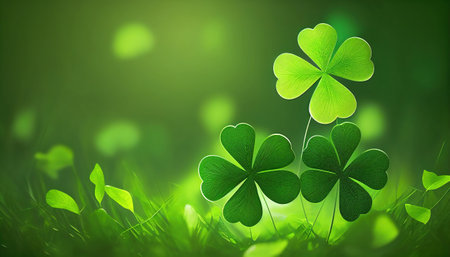 st. Patrick's Day abstract green background decorated with shamrock leaves. Patrick Day Pub Party. Ai generativeの素材