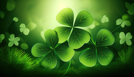 st. Patrick's Day abstract green background decorated with shamrock leaves. Patrick Day Pub Party. Ai generativeの素材