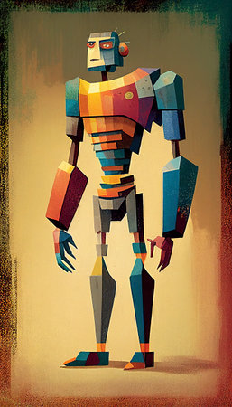 An artistic drawing of a colorful shaped man, in the style of robotics kids, abstraction - creation,indian pop culture, precisionist art. Ai generative.の素材