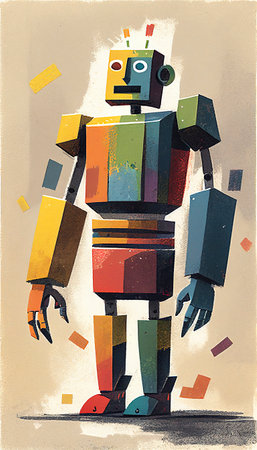 An artistic drawing of a colorful shaped man, in the style of robotics kids, abstraction - creation,indian pop culture, precisionist art. Ai generative.の素材