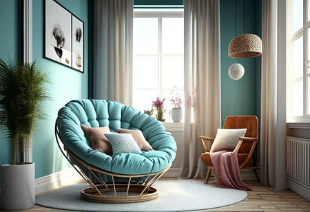 Room interior with comfortable cocoon armchair. Ai generativeの素材