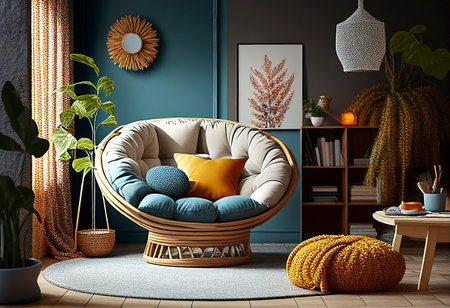 Room interior with comfortable cocoon armchair. Ai generativeの素材