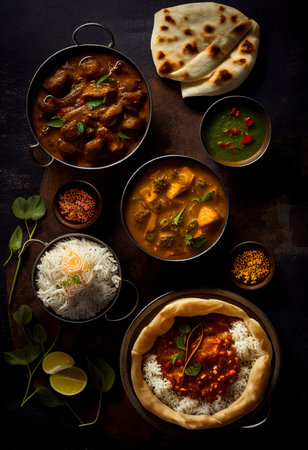Arabic and Middle Eastern dishes. top view. Various meals. Ai generativeの素材