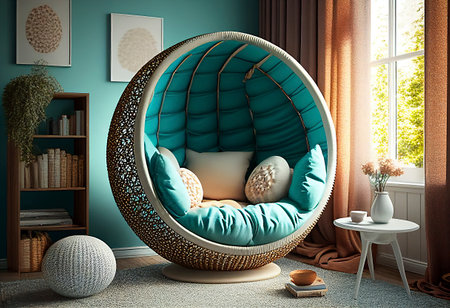 Room interior with comfortable cocoon armchair. Ai generativeの素材