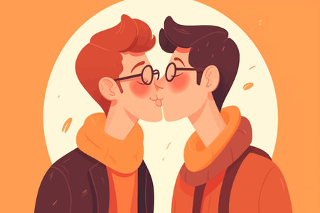Two gay men kissing. LGBTQ manifesto. Respect, tolerance, equality.の写真素材