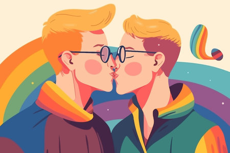 Two gay men kissing. LGBTQ manifesto. Respect, tolerance, equality.の写真素材