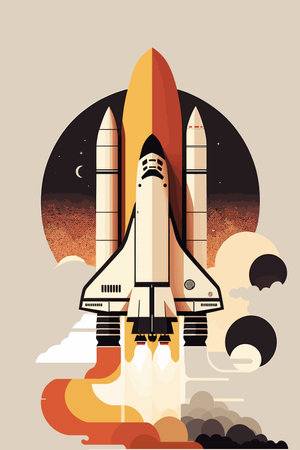 Space rocket launch. Retro style poster.の写真素材