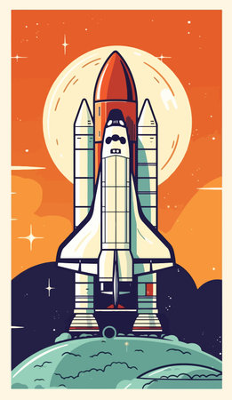 Space rocket launch. Retro style poster.の写真素材