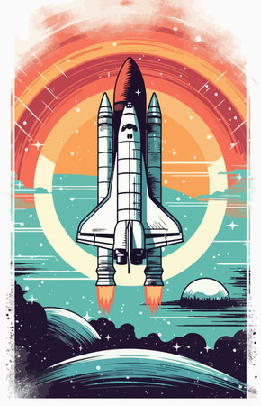Space rocket launch. Retro style poster.の写真素材