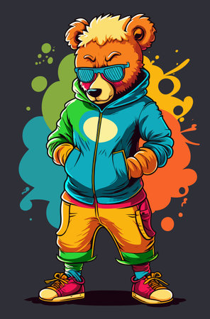 Cool teddy bear in tracksuit. Rapper, dancer, hipster.の写真素材