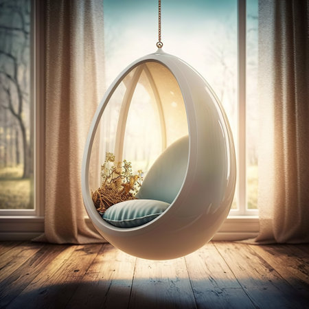 Room interior with comfortable cocoon armchair. Ai generativeの素材
