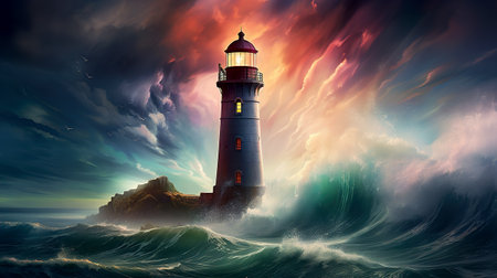 A beautiful abstract scene with a lighthouse. Ai generativeの素材