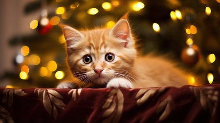 Cat in a Christmas scenery. Ai generativeの素材