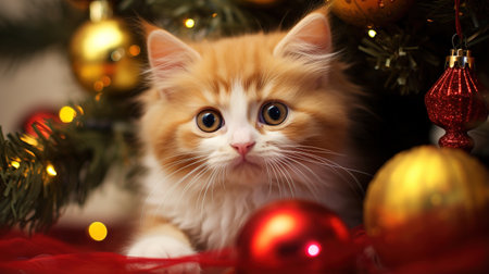 Cat in a Christmas scenery. Ai generativeの素材