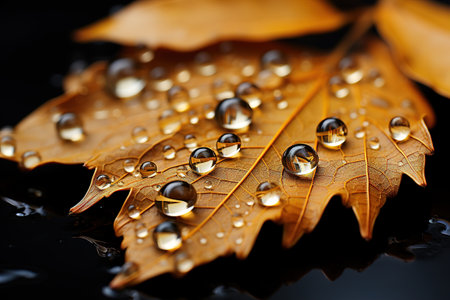 Raindrops on autumn leaves. Ai generativeの素材