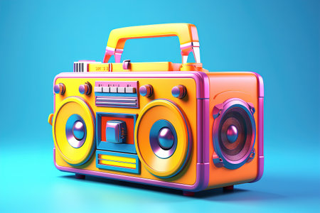 Cartoon boombox in 80s style. Ai generative.の素材