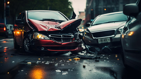 Damaged cars in a road accident. Ai generativeの素材