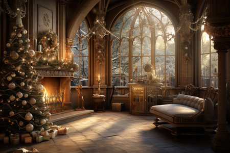 A cozy, traditionally decorated room for Christmas. Ai generativeの素材