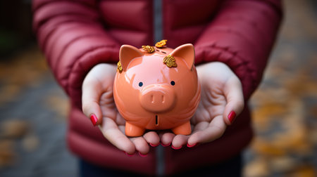 Piggy bank held in hands. Ai generativeの素材